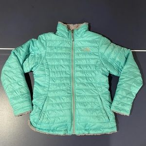 North face girls reversible jacket aqua/grey